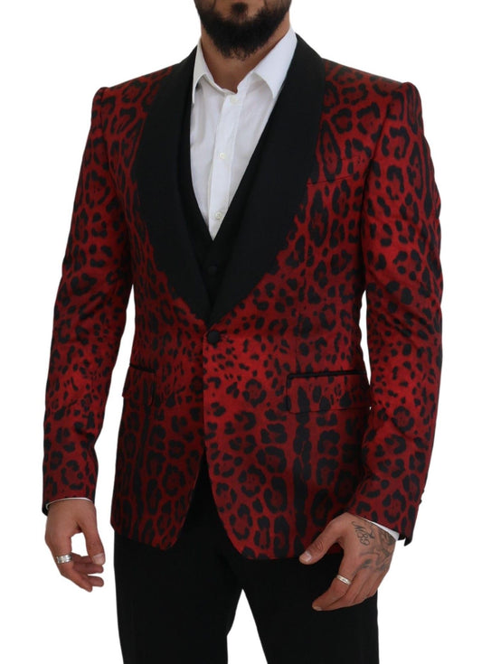 Dolce & Gabbana Red SICILIA Leopard Formal 3 Piece Set Suit