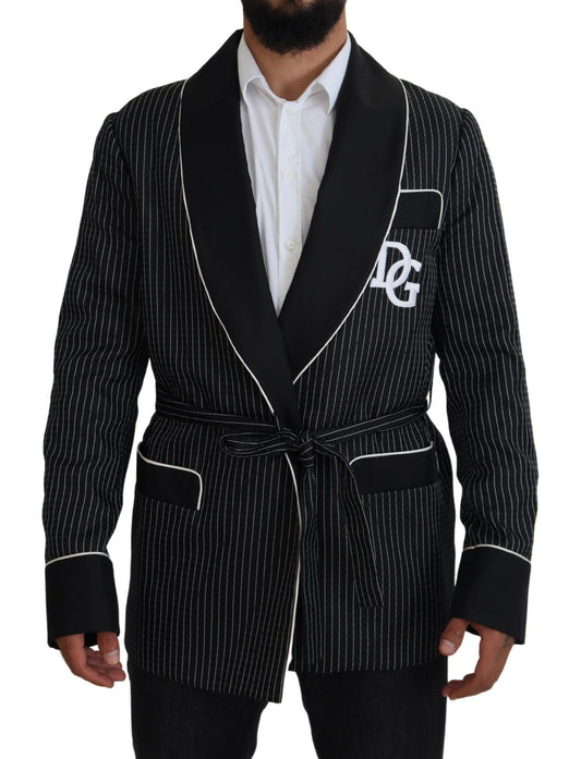Dolce & Gabbana Black Robe Striped DG Patch Jacket Men Blazer