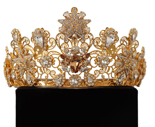 Dolce & Gabbana Gold Tone Brass Star Clear Crystal Crown Diadem Tiara