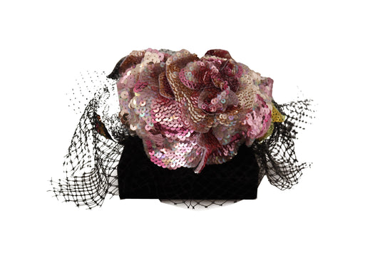 Dolce & Gabbana Black Flower Sequined Crystals Fascinator Diadem Headband